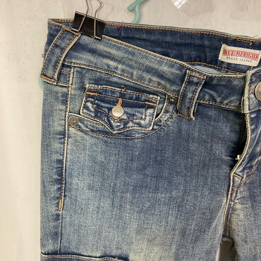 True Religion Medium Vintage Becca Low Rise Cargo Bootcut Denim Jeans Size 29 - Picture 6 of 13